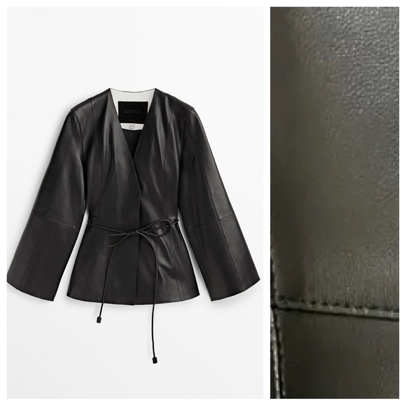 Massimo Dutti Jackets & Blazers - NWT. Massimo Dutti Limited Edition Black Leather Jacket With Drawstring Size XS.
